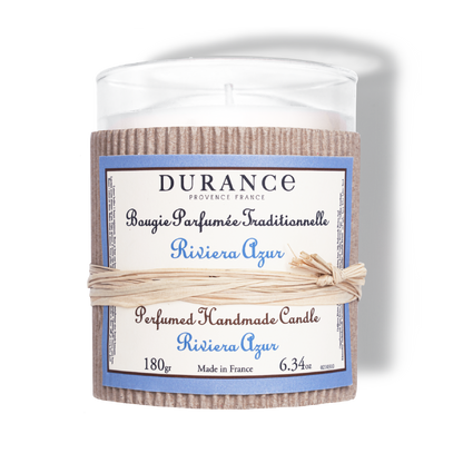 Durance Riviera Azur scented candle with label on a white background