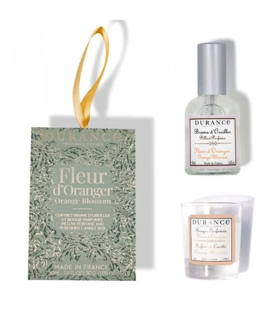 orange blossoms scented candle and a pillow mist