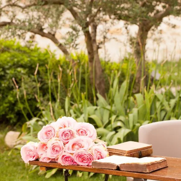 roses on a table